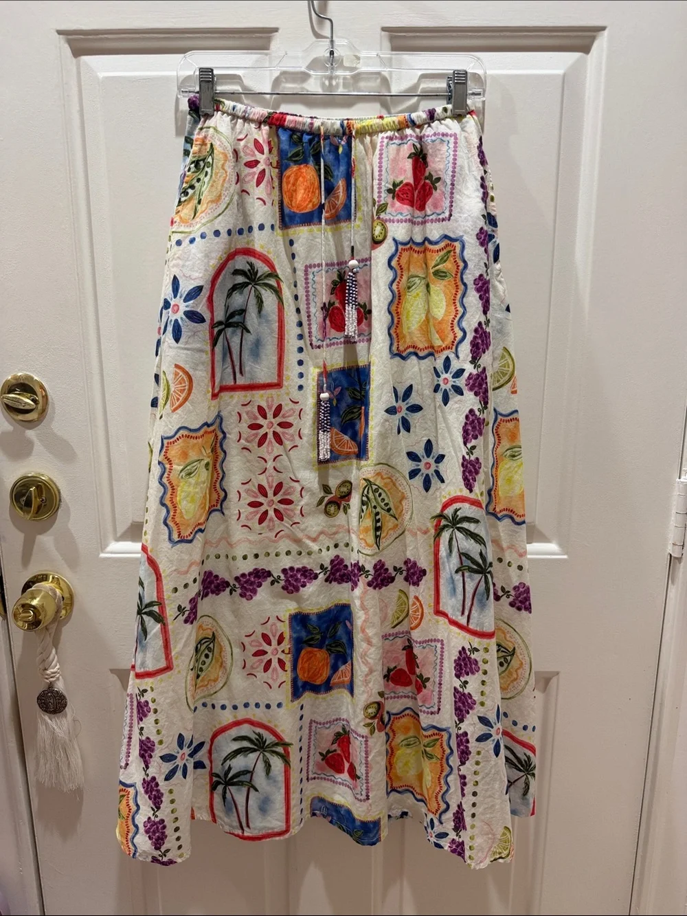 Bila White Maxi Skirt with Multicolor Tropical Patchprint